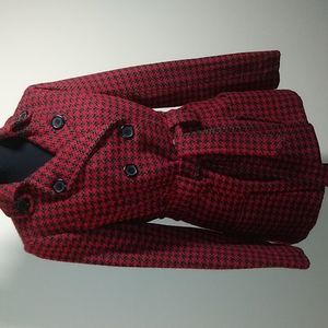 Jou Jou size small, red/green/blk tie waist peacoat, great condition